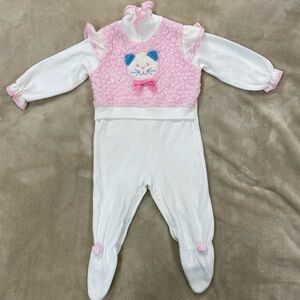 Vintage Chandler Fashion Cozy Pink and White Cat Kids Footed Outfit